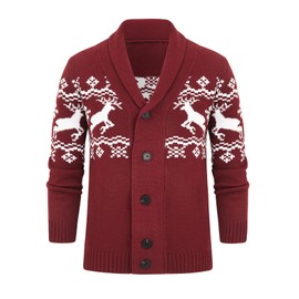 Karlywindow Mens Christmas Knit Sweater Shawl Collar Button Down Loose Fit Long Sleeve Casual Holiday Cardigans Blue