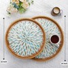 Rattan Serving Tray with Mother of Pearl 12 inch, Round