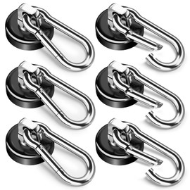 FINDMAG Magnetic Hooks with Swivel Carabiner, 70LBS Neodymium Magnet Hooks Heavy Duty, Strong Magnetic Hooks for Hanging Magnet with Hook for Kitchen, School, Warehouse, Home (6Pack)