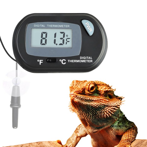 SunGrow Reptile Digital Thermometer, Waterproof Sensor Probe Monitors Temperature Accurately, Includes Replaceable Batteries, Easy to Read Display