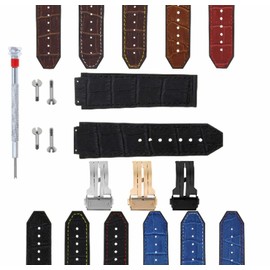 Ewatchparts 24mm Leather Watch Band Strap Rubber Compatible With Hublot Bang Clasp Includes 4 Screws and Screw Driver