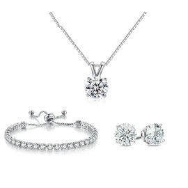 Paris Jewelry 18K White Gold Created White Round Necklace, Earrings & Tennis  Bracelet Plated