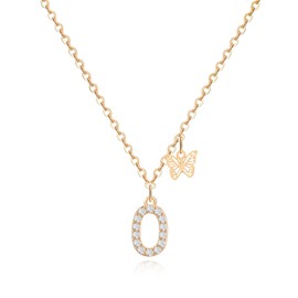 MJARTORIA Initial Necklace A to Z Gold Capital Letter Necklaces with Crystals Butterfly Pendant for Women Girl (Gold-Butterfly Initial O)