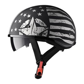 AHR Half Helmet with Sun Visor, Quick Release Buckle Half Face Warrior Motorcycle Helmet for Bike Chopper Cruiser DOT Approved, Run-D (Patriotic Flag, M)