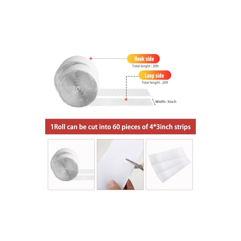 20Ft *3 Inch Hook and Loop Tape with Adhesive Back,