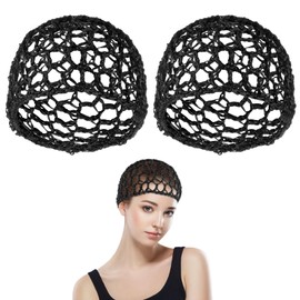 Piriuuo 2 Pcs Hair Nets Cap, Hair Cap for Sleeping Elastic Mesh Crochet Hair Net Snoods for Women Soft Rayon Crocheted Sleep Caps Hair Wrap Net for Silk Press Cover Accessory for Sleeping (Black)