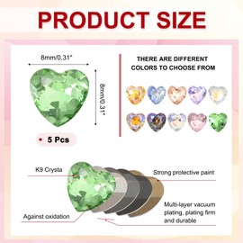 MECCANIXITY 5 Pcs 3D Heart Light Green Nail Rhinestones K9 Glass Crystal Rhinestones Pointed Back Crooked Heart Gems for Nail Charm Art DIY Decoration Craft 8x8mm