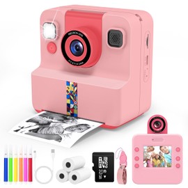 Nreonrick Kids Camera Instant Print, Selfie Digital Instant Cameras, Reversible Lens Mini Toddler Camera with 3 Roll Paper Toys for Boys Girls Age 3-12 in Christmas Birthday 32GB Card (Pink)