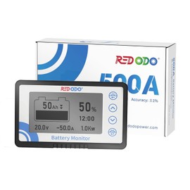 Redodo Battery Monitor with Shunt, Battery Meter Voltage Range 8V~120V and up to 500A, 20ft Shielded Cable, High and Low Voltage Programmable Alarm Compatible with Gel, Lead-Acid, LiFePO4 Batteries