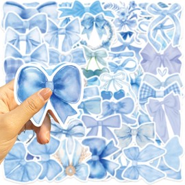 Blue Bow Stickers for Water Bottle,50 PCS Cute Style Scrawl Stickers Pack for Bicycle Suitcase Laptop Phone Luggage Guitar,Waterproof Vinyl Stickers for Teens Girls Children Party Favors