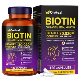 LABJD Biotin, Collagen, Hyaluronic Acid and Keratin Complex OnHeal Hair Regrowth Vitamin 30020mg - 120 Capsules for Thick Hair, Moisturized Skin, Strong Nails
