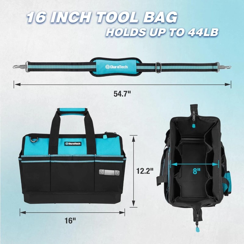 DURATECH 16-Inch Heavy Duty Tool Bag with Waterproof Hard Bottom