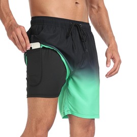 AutoWT Men's Swim Trunks, 7'' Quick Dry Beach Short with Soft Lining and Pocket, Sun Protection Swimming Shorts Summer Fashionable Printed Color Vocation Board Shorts Swimwear Bathing Suits for Men