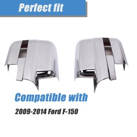 AUCERAMIC Chrome Plated Full Mirror Covers Caps Compatible with 2009-2014 Ford F150 2 Door 4 Door Side View Mirror Back Cover Cap Overlay