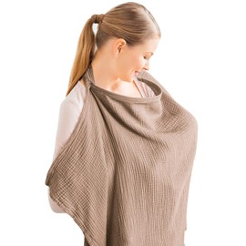 Nursing Cover for On the Go Nursing Scarf Nursing Cover Breathable Anti-Exposure Nursing Clothing Made of Cotton Gauze for Trips Adjustable Nursing Cover Light Brown 71 x 95 cm