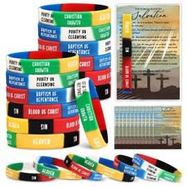 Gemscream 100 Sets Plan of Salvation Bracelets with Plan of Salvation Card Gospel Bracelet Christian Silicone Bracelets Gospel Tracts Romans Road Christmas Scripture Gift for Church Pastor Men Women