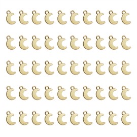 PPhtony Small Moon Charms Metal Vintage Pendant Charm Bead for Bracelet Earring Necklace Keychain Jewelry Making Cards Tags Crafting Supplies, 50PCS (KC Gold)