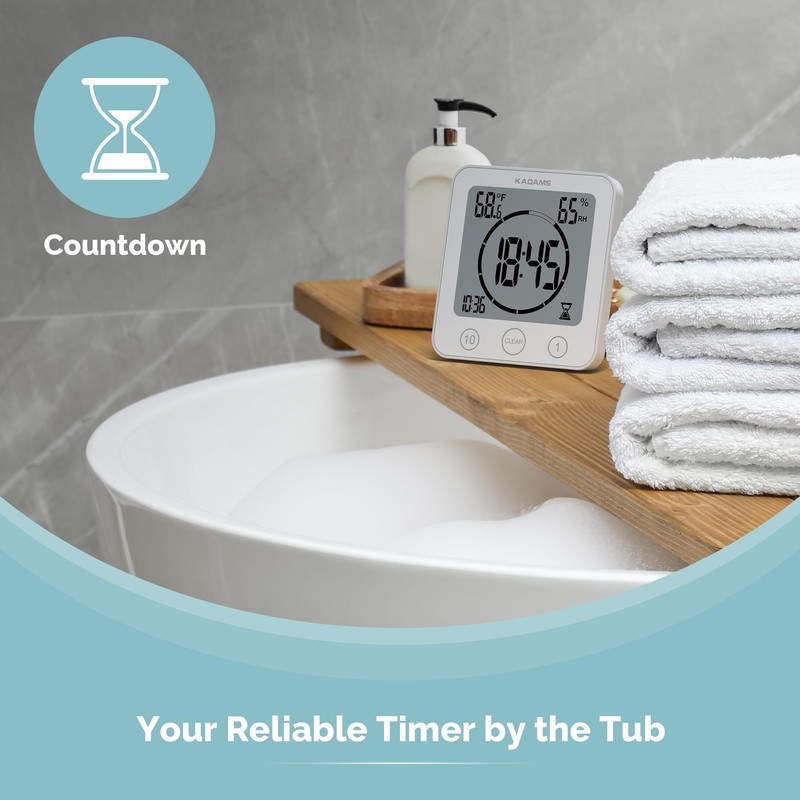 KADAMS Shower Clock Waterproof Bathroom Timer – Digital Wall Clock