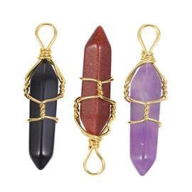 SEWACC 3pcs Multi-function Crystal Stones Pendants Gemstone Necklaces for Meditation and Decor Mixed Colors