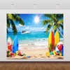 Summer Hawaiian Beach Backdrop 10x8ft Sea Ocean Seaside Surfboard Palm