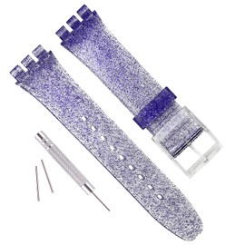 GREENOLIVE Silicone Rubber Watch Strap/Watch Band Replacement for Swatch (17mm 19mm 20mm) (19mm, Sparkle Azure)