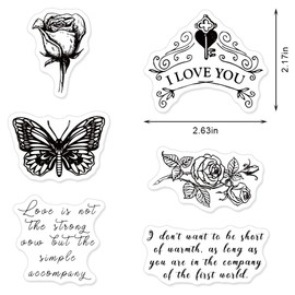 Flowers Love Letter Butterfly Clear Stamps for Card Making, Valentine's Day Love Words Sentences Transparent Silicone Stamps for DIY Scrapbooking Supplies Embossing Paper Card Album Decoration Craft