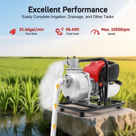 Fenjidrop 1" Transfer Pump, 4-Stroke 38cc Gas Powered Water Pump, 1.2KW Irrigation Water Pump with 35.66GPM Flow, 98ft Max Lift for Irrigation, Pool, Fire & Trash Water