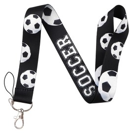 BKBKAAK Soccer Badge Holder with Lanyard, Retractable Reel Name Tag Clip, Black Sport Breakaway Lanyard with Keychain for Boy Teacher Coach
