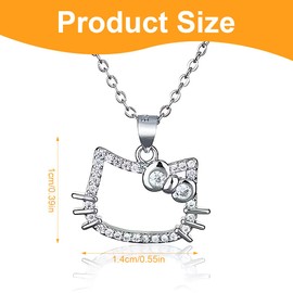 Reccisokz Zweiteiliges Katzen-Halsketten- und Ringset Diamant Katze Halskette Sterling Silber Niedlich Kubischer Zirkonia Bogen Kätzchen Anhänger Lustig Cartoon Tier Kette Schmuck Geschenke