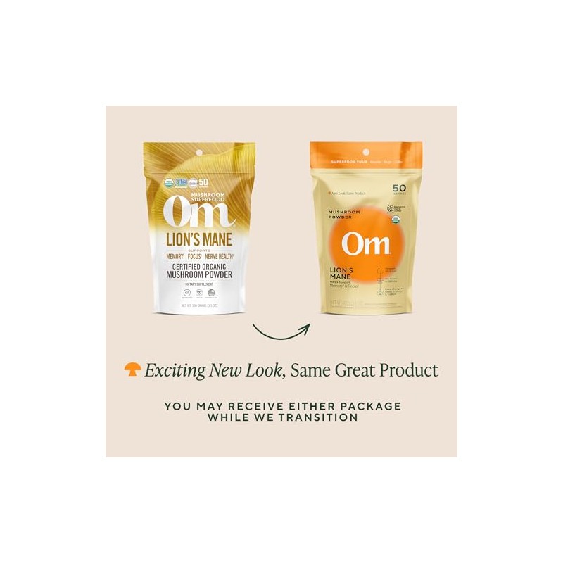 Om Organic Mushroom Nutrition Lions Mane Memory, Focus, Nerve Health,
