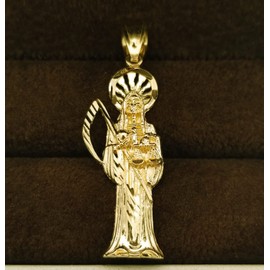 AMZ Jewelry 10k Yellow Gold Santa Muerte Pendant Charm