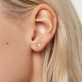 Ball Screw Back Earrings 925 Sterling Silver Studs Safety Ball Back Sleep-On Stud Earrings for Men Women Unisex Hypoallergenic (03_Silver(Set of 2))