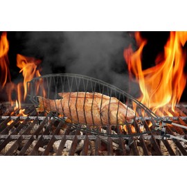 Fish Grilling Basket for Grill - Stainless Steel Basket, Non-Stick Fish Rack for Grilling with Adjustable Lock Removable Handle, Ideal for BBQ, Camping, Charcoal and Gas Grills