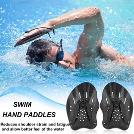 2 Pairs Hand Paddles for Swimming, Black and Grey Swimming Training Paddles, Swimming Paddles with Adjustable Straps, Strength Training Aid, Pool Exercise Equipment for Adults, Kids, Unisex