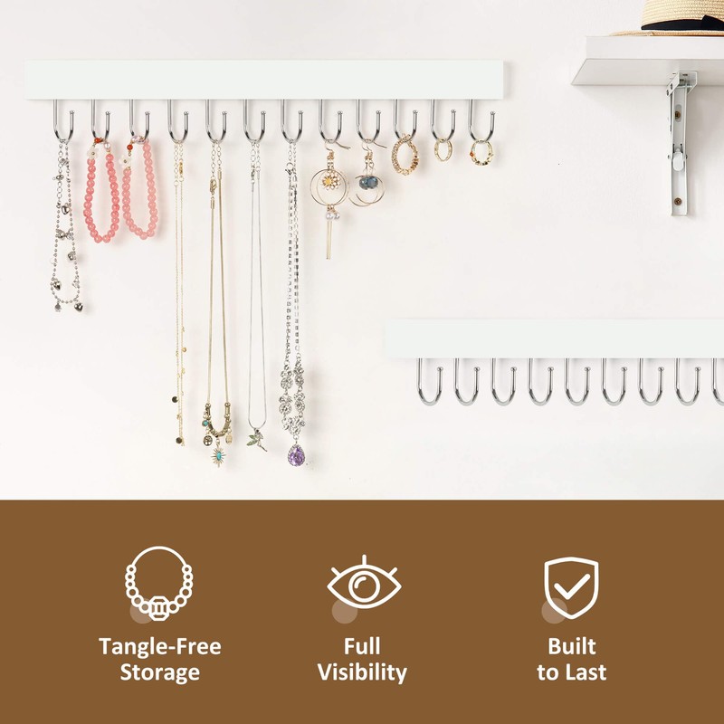 ZEDODIER 2 Pack Necklace Organizer Wall Mount, Wooden Jewelry Hanger