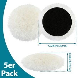 Polierpads 125mm,5 Stück Lammwolle Polierpads Polierscheiben Polierhauben Polieraufsatz Kompatibel mit Bosch Exzenterschleifer, für Auto, Autoscheinwerfer, Korkböden,Weiße
