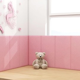 PINJIE 12-Piece Plush Wall Stickers, Peel and Stick Upholstered Panels Headboard, 23.6"x11.8" Anti-Collision Padding, Insulation Soundproof Panel for Bedroom, Playroom (Pink)