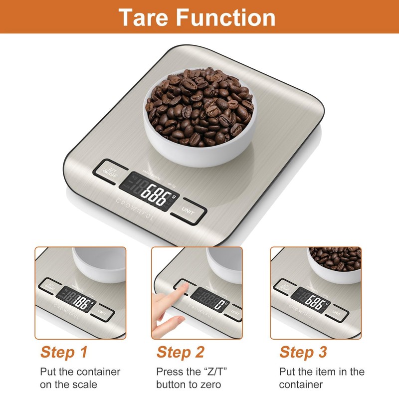 CROWNFUL Food Scale, 11 lb Digital Kitchen Scales with Built-in