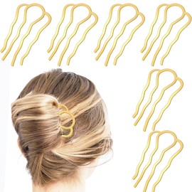 6 Piece Metal Hair Side Combs Hair Fork Clip Pins for Updo Bun, U Shape for Vintage Hairstyle Hair Accessories (Gold-4 Teeth)