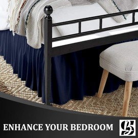 SKY BEDDINGS - King Size Ruffled Bed Skirt with Split Corners - 18 Inch Drop Dust Ruffle Bed Skirt with Platform Three Sided Coverage - 100% Microfiber, Navy Blue