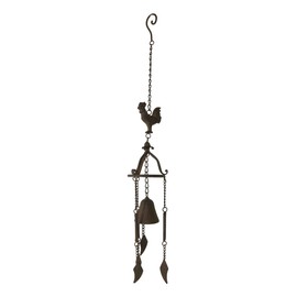 Ebros Gift Rise and Shine Cast Iron Rustic Country Rooster Chicken Resonant Metal Bell Wind Chime Hanging Garden Patio Home Accent