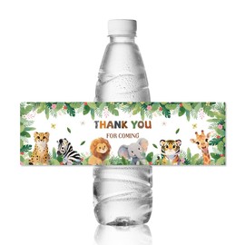 ANATTASOUL 30pcs Water Bottle Labels Jungle Animal Waterproof Sticker, 8.51" x 2.51" Rectangle Water Bottle Wraps Sticker for Wedding, Birthday, Anniversary, Party, Event