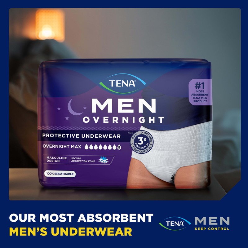Tena Men Protective Incontinence Underwear for Men, Overnight Max Absorbency,