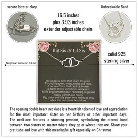 RareLove Sister Gifts from Sister Big Sister & Little Sister Necklace Big Sister Gifts for Sister Birthday Gifts 925 Sterling Silver Interlinked Double Heart Necklace for Women