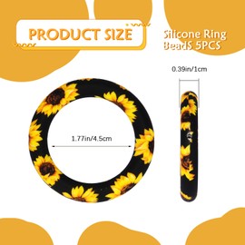 WEWAYSMILE 5 Piece 65mm Silicone Beads Ring Bulk Focal Beads Water Transfer Printing Silicone Beads for DIY Make Handicrafts, Keychains, Necklaces, Lanyards Etc (Black Sunflower)