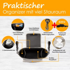 GRINSEZWERGE Pram Organiser 12 Designs with Wet Wipe Dispenser I Pram Bag Lockable I Children's Buggy Organiser I Pram Bag Storage Bag Baby Stroller Bag Grey Tiger