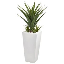 Maykoosh 40" Spiky Boho Beauty Artificial Plant in White Planter, Lifelike Design for Indoor Use, Eye-Catching Greenery with Minimal Maintenance