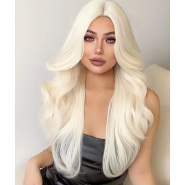 WigsA Dress Up Wig Long Wavy Platinum blonde Heat Resistant Synthetic Hair