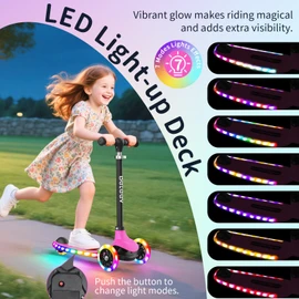 BELEEV A6 Kids Scooter with LED Light-Up Wheels & Deck, 3 Wheel Kick Scooter for Toddlers Girls Boys Ages 3-8, 4 Adjustable Handlebar, Lean to Steer, Non-Slip Deck, Lightweigh Scooter for Children