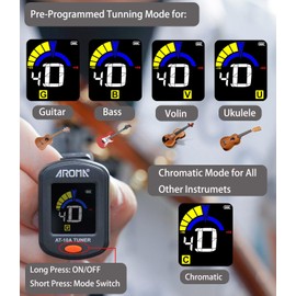 Guitar Tuner Clip on Rechargeable Tuner for Guitar Bass Ukulele Violin Chromatic Tuning w/Bright Color Display